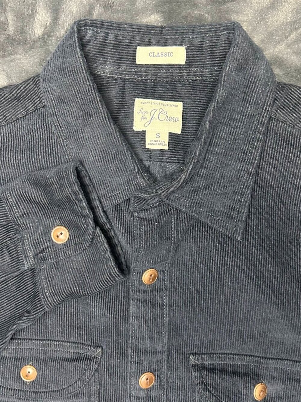 J.Crew Classic Corduroy Button Front Shirt Small Long Sleeve Dark Gray Cotton